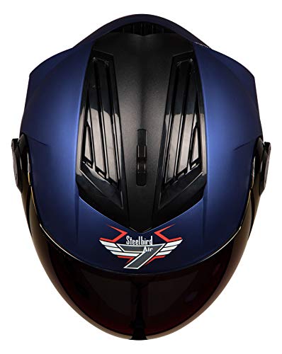 Steelbird SBA-2 7Wings ISI Certified  Full Face Helmet for Men and Women Fitted with Clear Visor (Matt Y.Blue with Chrome Blue Visor)