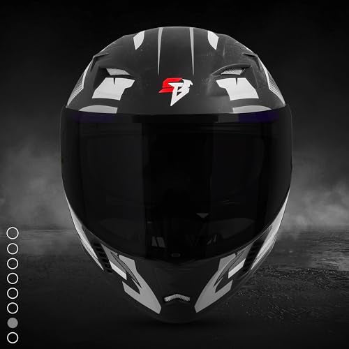 Steelbird SBA-20 Hunt ISI Certified Flip-Up Graphic Helmet for Men and Women with Inner Smoke Sun Shield (Matt Black Grey with Black Spoiler and Smoke Visor)