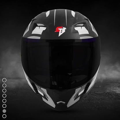 Steelbird SBA-20 Hunt ISI Certified Flip-Up Graphic Helmet for Men and Women with Inner Smoke Sun Shield (Matt Black Grey with Black Spoiler and Smoke Visor)