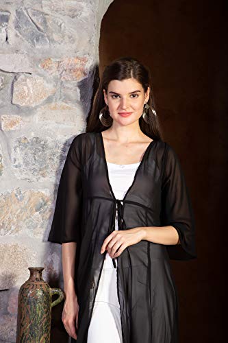 Visit the ORZEL Store ORZEL Ladies Black Georgette Fabric Full Length Shrug (Black)