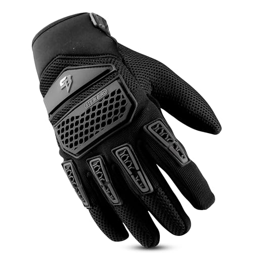 Steelbird Adventure A-2 Full Finger Bike Riding Gloves with Touch Screen Sensitivity at Thumb and Index Finger, Protective Off-Road Motorbike Racing (Black)