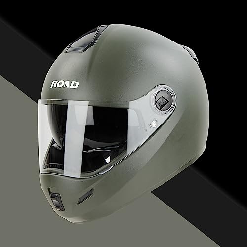 Steelbird SBH-34 Road ISI Certified Full Face Helmet for Men and Women with Inner Smoke Sun Shield (Dashing Battle Green)