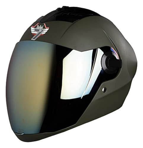 Steelbird SBA-2 7Wings ISI Certified  Full Face Helmet for Men and Women Fitted with Clear Visor (Matt Battle Green with Chrome Gold Visor)