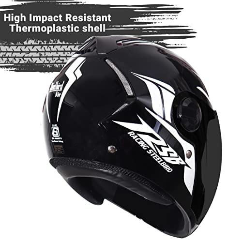 Steelbird SBA-2 Moon ISI Certified  Full Face Graphic Helmet for Men and Women Fitted with Clear Visor (Dashing Black with Chrome Gold Visor)