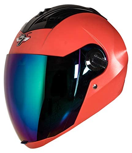 Steelbird SBA-2 7Wings ISI Certified  Full Face Helmet for Men and Women Fitted with Clear Visor (Dashing Red with Chrome Blue Visor)