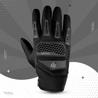 Steelbird Adventure A-2 Full Finger Bike Riding Gloves with Touch Screen Sensitivity at Thumb and Index Finger, Protective Off-Road Motorbike Racing (Black)