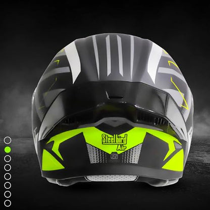 Steelbird SBA-20 Hunt ISI Certified Flip-Up Graphic Helmet for Men and Women with Inner Smoke Sun Shield (Matt Black Neon with Black Spoiler and Smoke Visor)