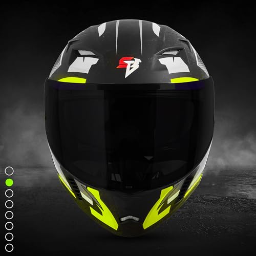 Steelbird SBA-20 Hunt ISI Certified Flip-Up Graphic Helmet for Men and Women with Inner Smoke Sun Shield (Matt Black Neon with Black Spoiler and Smoke Visor)