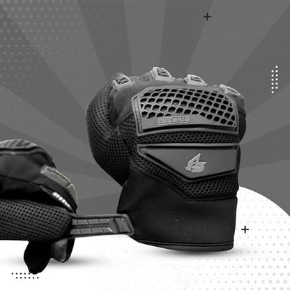 Steelbird Adventure A-2 Full Finger Bike Riding Gloves with Touch Screen Sensitivity at Thumb and Index Finger, Protective Off-Road Motorbike Racing (Black)