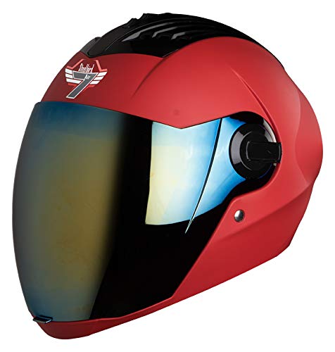Steelbird SBA-2 7Wings ISI Certified  Full Face Helmet for Men and Women Fitted with Clear Visor (Matt Sports Red with Chrome Gold Visor)
