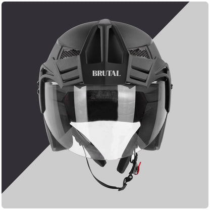 Steelbird SBH-23 Brutal ISI Certified Open Face Helmet for Men and Women (Dashing Black with Clear Visor)