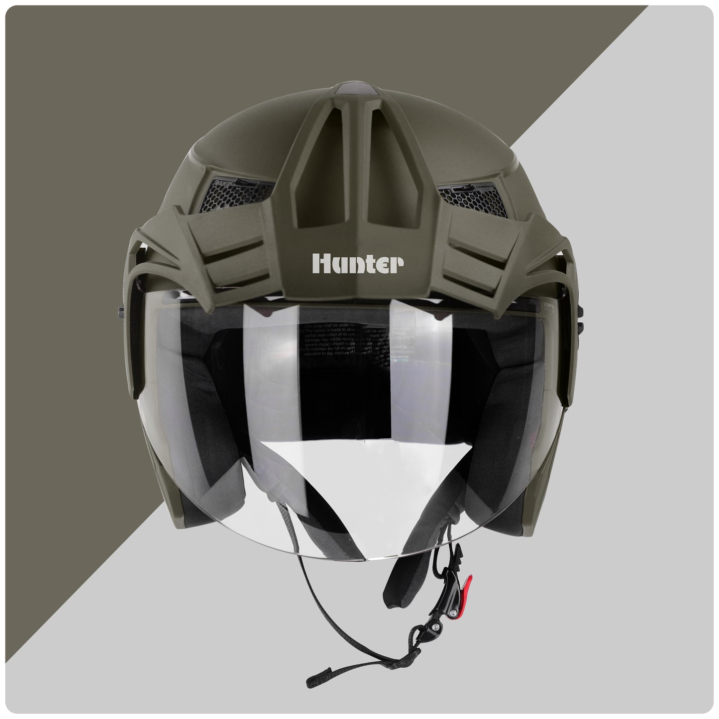 Steelbird SBH-23 Hunter ISI Certified Open Face Helmet for Men and Women (Dashing Battle Green with Clear Visor)