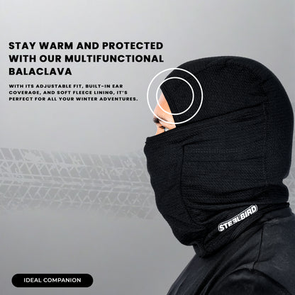 Steelbird Sarchu 2.0 Balaclava Most Suitable for Motorcycling, Running, Sports, Head and Face Cover (Black)