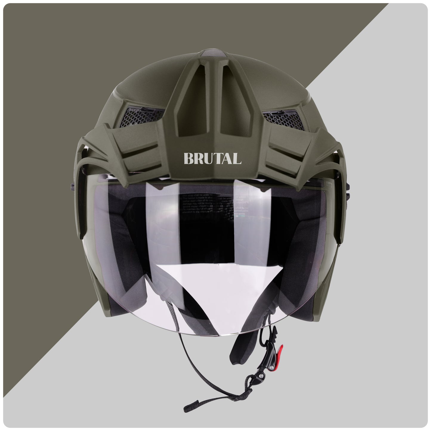Steelbird SBH-23 Brutal ISI Certified Open Face Helmet for Men and Women (Dashing Battle Green with Clear Visor)