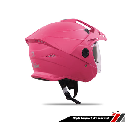 Steelbird SBH-23 GT Plus Open Face ISI Certified Helmet with Inner Sun Shield (Dashing Pink)