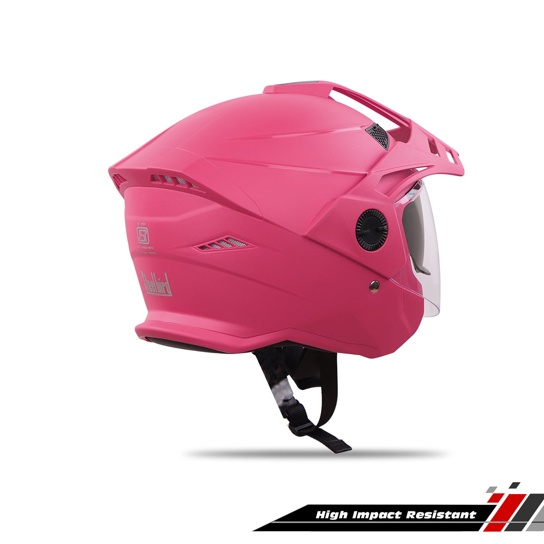 Steelbird SBH-23 GT Plus Open Face ISI Certified Helmet for Men and Women with Inner Sun Shield (Dashing Pink)