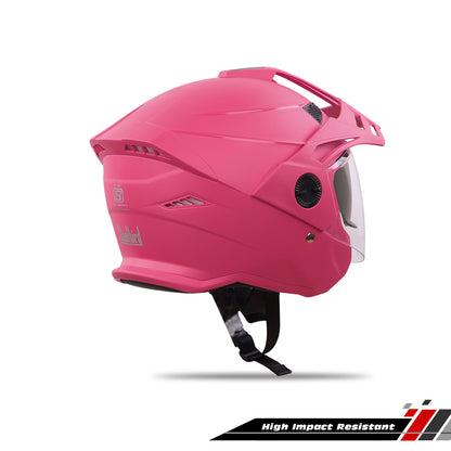 Steelbird SBH-23 GT Plus Open Face ISI Certified Helmet for Men and Women with Inner Sun Shield (Dashing Pink)