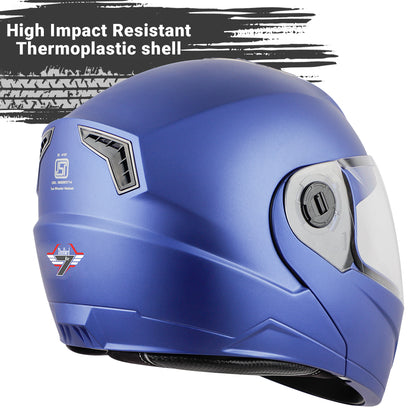 Steelbird SBA-7 7Wings ISI Certified Flip-Up Helmet for Men and Women with Inner Smoke Sun Shield (Dashing Blue)