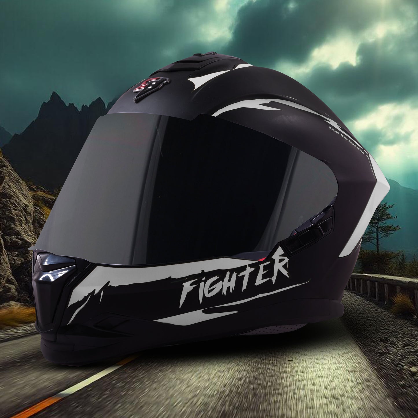 Steelbird SBH-57 Fighter F2 ISI and DOT Certified Full Face Helmet for Men and Women With Inner Silver Sun Shield (Glossy Black Silver).