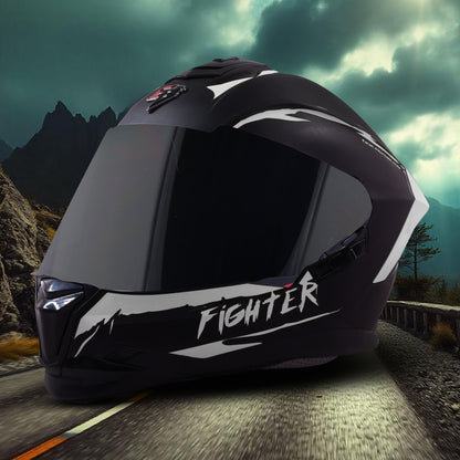 Steelbird SBH-57 Fighter F2 ISI and DOT Certified Full Face Helmet for Men and Women With Inner Silver Sun Shield (Glossy Black Silver).