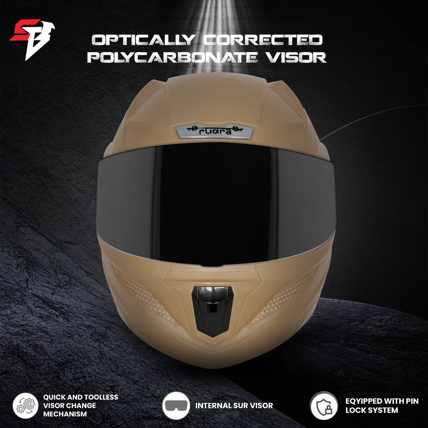 Steelbird SBH-25 Rudra ISI Certified Full Face Helmet for Men and Women (Dashing Desert Storm With Smoke Visor)