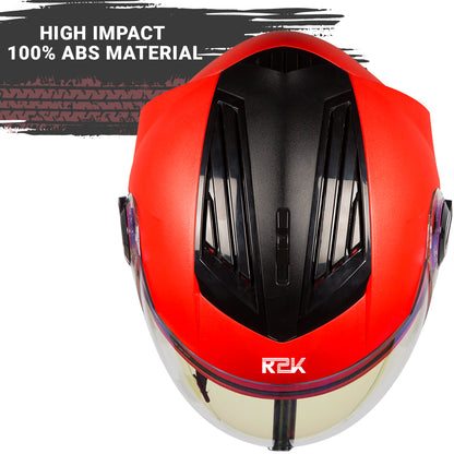 Steelbird SBA-3 R2K Classic ISI Certified Open Face Helmet for Men and Women (Red with Clear Visor)