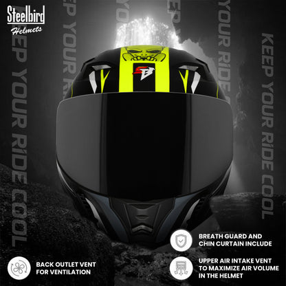 Steelbird SBA-20 Strange ISI Certified Flip-Up Graphic Helmet for Men and Women (Glossy Black Neon with Smoke Visor)