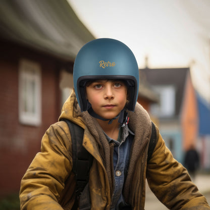 Steelbird SBH-55 Retro ISI Certified Open Face Helmet for Men and Women (Matt Squadron Blue)