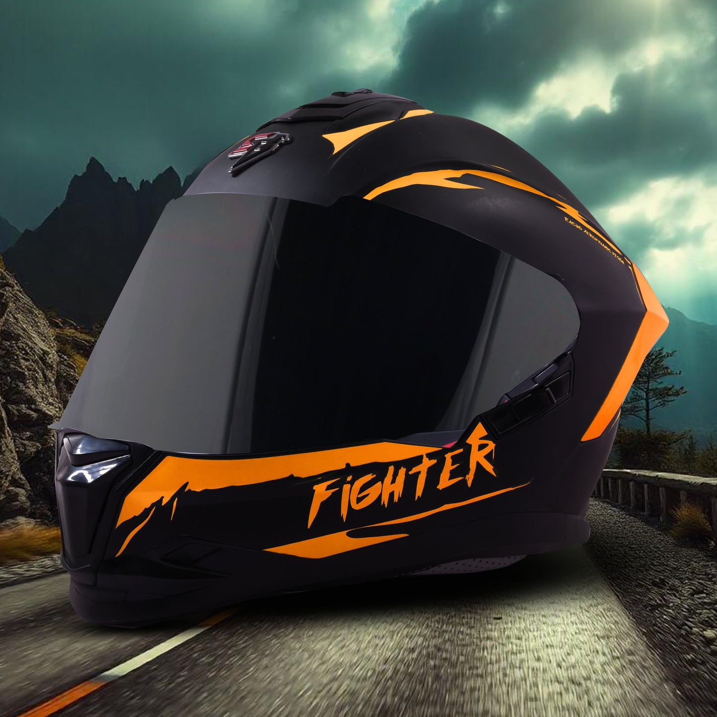 Steelbird SBH-57 Fighter F2 ISI and DOT Certified Full Face Helmet for Men and Women With Inner Silver Sun Shield (Glossy Black Orange)