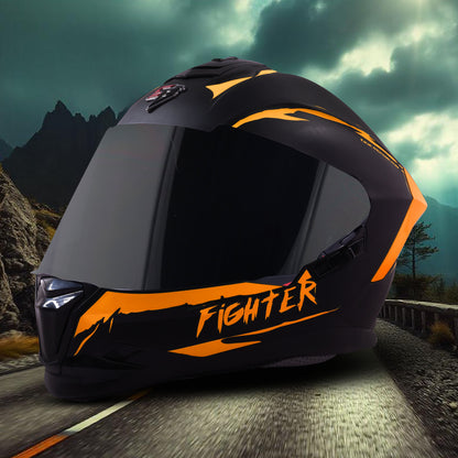 Steelbird SBH-57 Fighter F2 ISI and DOT Certified Full Face Helmet for Men and Women With Inner Silver Sun Shield (Glossy Black Orange)