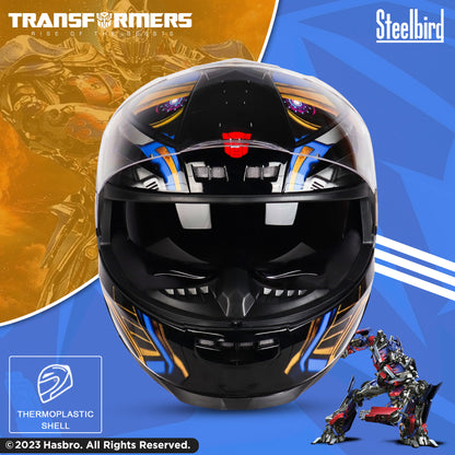 Steelbird SBH-40 Transformers Optimus Prime ISI Certified Full Face Graphic Helmet for Men and Women with Inner Smoke Sun Shield (Matt Black Gold)