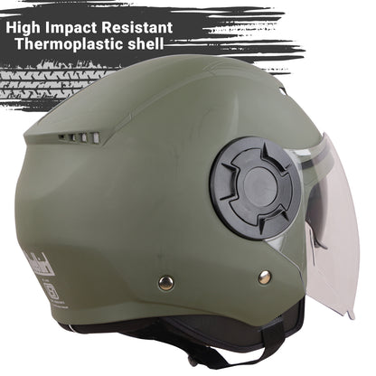 Steelbird SBH-31 GT Dashing ISI Certified Open Face Helmet for Men and Women with Inner Sun Shield ( Dual Visor Mechanism ) (Dashing Battle Green)