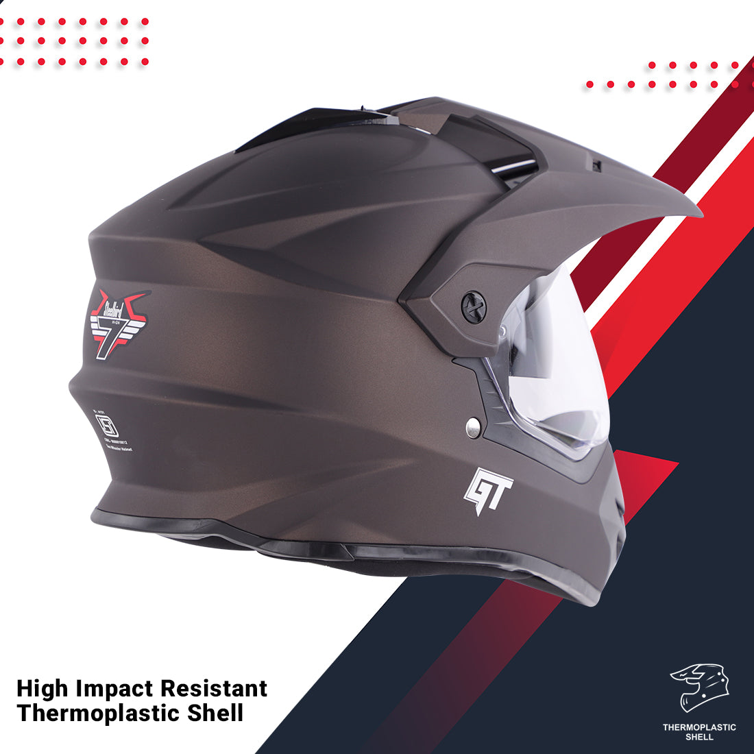 Steelbird GT Off Road ISI Certified Motocross Double Visor Full Face Helmet Outer Clear Visor and Inner Smoke Sun Shield (Matt Royal Brown)