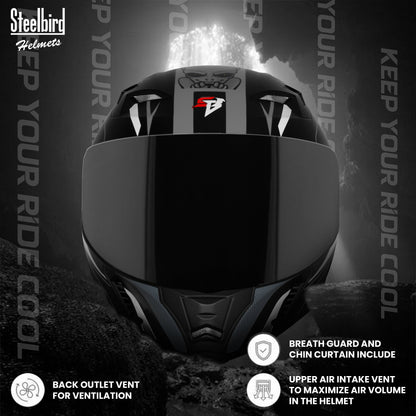 Steelbird SBA-20 Strange ISI Certified Flip-Up Graphic Helmet for Men and Women (Glossy Black Grey with Smoke Visor)