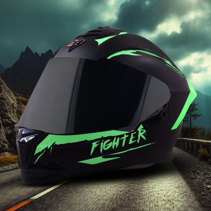 Steelbird SBH-57 Fighter F2 ISI and DOT Certified Full Face Helmet for Men and Women With Inner Silver Sun Shield (Glossy Black Green)