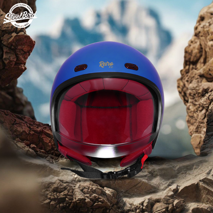 Steelbird SBH-67 Retro 5.0 ISI and DOT Certified Open Face Helmet for Men and Women (Glossy Yamaha Blue)