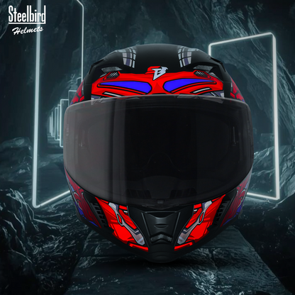 Steelbird SBA-20 ROBO ISI Certified Flip-Up Graphic Helmet for Men with Inner Sun Shield (Glossy Black Red with Smoke Visor)