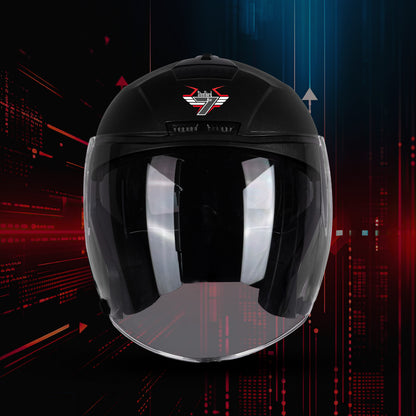 Steelbird SBA-9 7Wings  ISI Certified Open Face Helmet for Men and Women with Inner Smoke Sun Shield (Dashing Black)