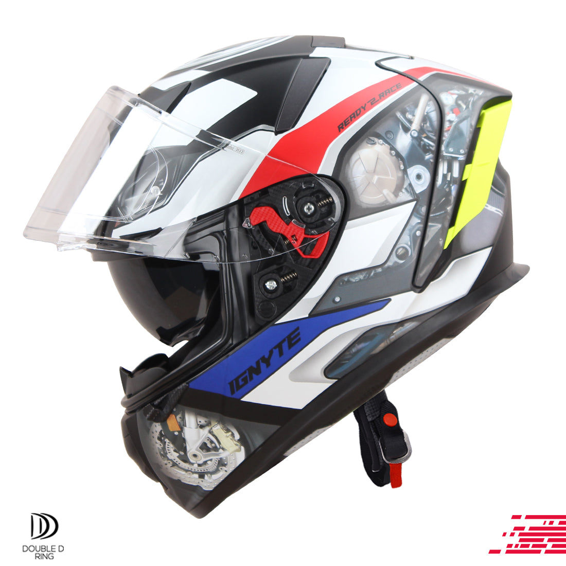 Ignyte IGN-4 Machine ISI/DOT Certified Full Face Graphic Helmet with Outer Anti-Fog Clear Visor and Inner Smoke Sun Shield (Matt White Blue)