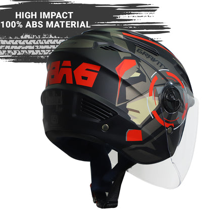 Steelbird SBA-6 7Wings Gravity ISI Certified Open Face Graphic Helmet for Men and Women (Matt Black Red with Clear Visor)