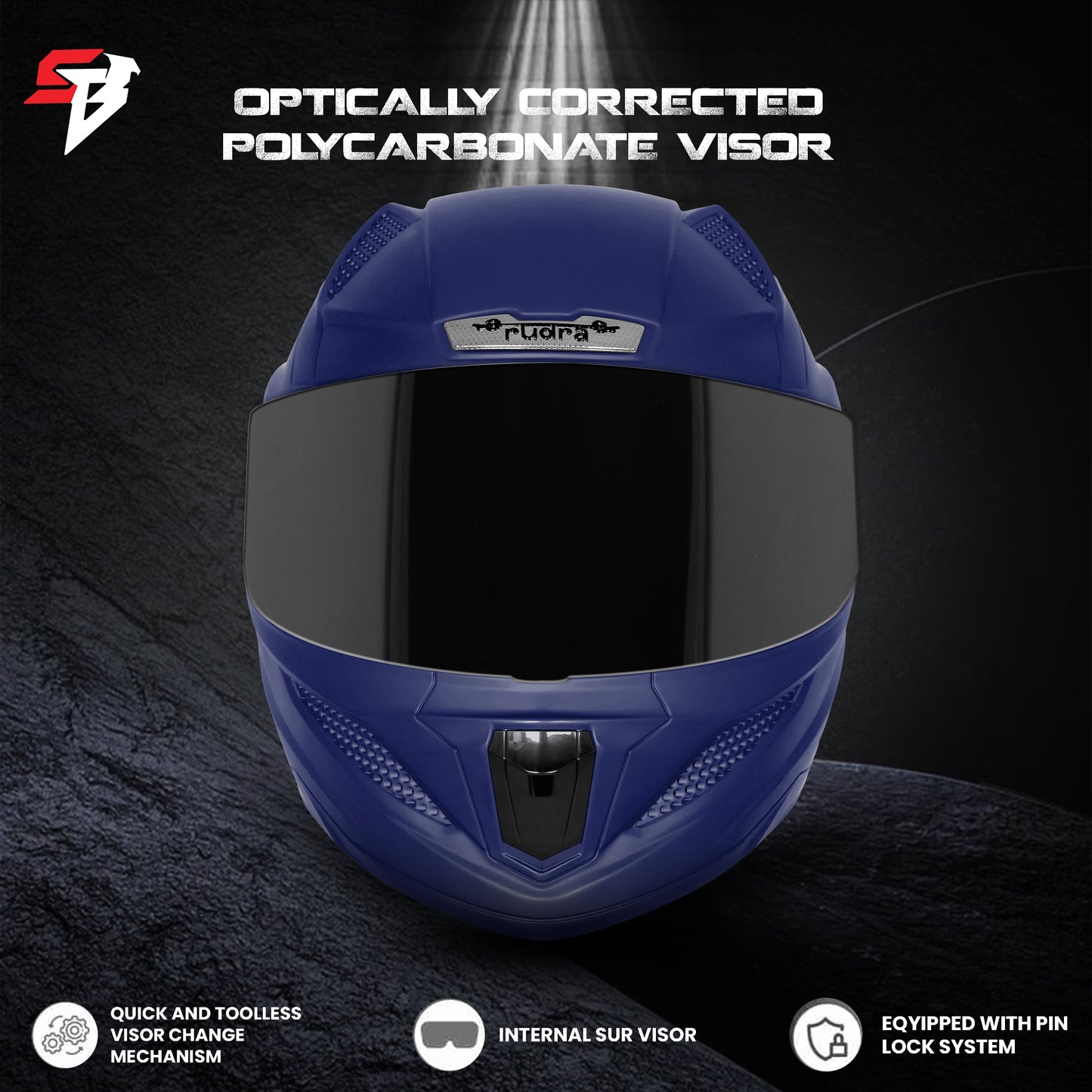 Steelbird SBH-25 Rudra ISI Certified Full Face Helmet for Men and Women (Glossy H.Blue with Smoke Visor)