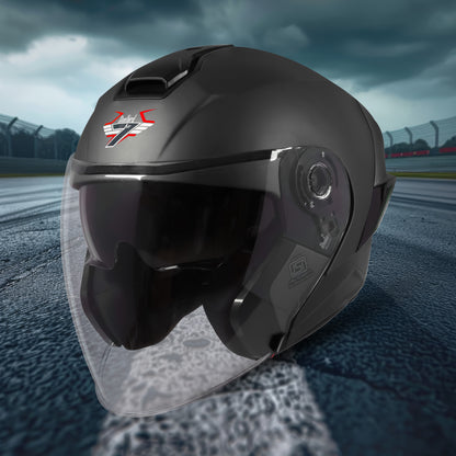 Steelbird SBA-10 7Wings ISI Certified Open Face Helmet for Men and Women with Inner Smoke Sun Shield (Glossy H.Grey)