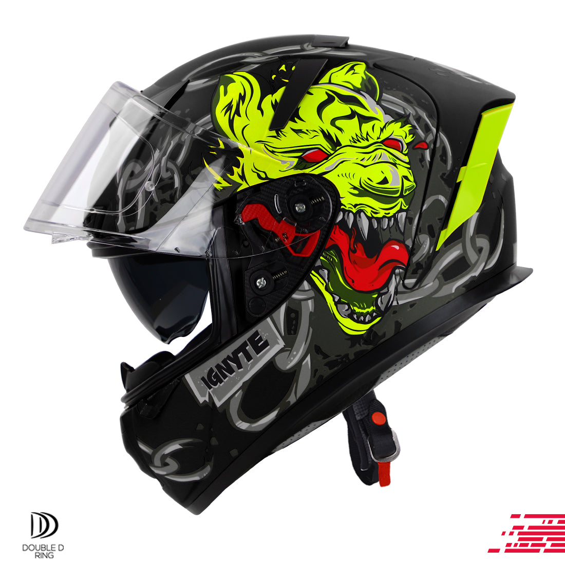 Ignyte IGN-4 Hyena ISI/DOT Certified Full Face Graphic Helmet with Outer Anti-Fog Clear Visor and Inner Smoke Sun Shield