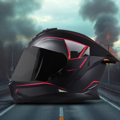 Steelbird SBH-57 Carbon Fighter ISI and DOT Certified Full Face Helmet for Men and Women (Glossy Black Red)