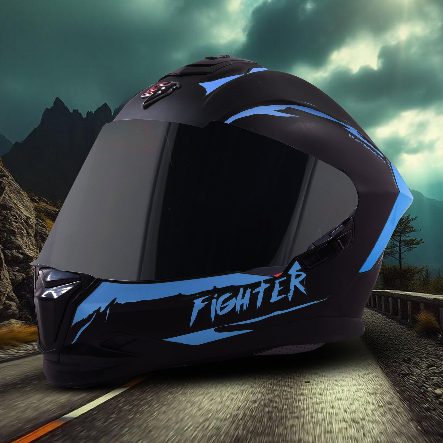 Steelbird SBH-57 Fighter F2 ISI and DOT Certified Full Face Helmet for Men and Women With Inner Silver Sun Shield (Glossy Black Blue)