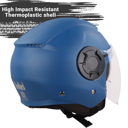 Steelbird SBH-31 GT Dashing ISI Certified Open Face Helmet for Men and Women with Inner Sun Shield ( Dual Visor Mechanism ) (Dashing Blue)