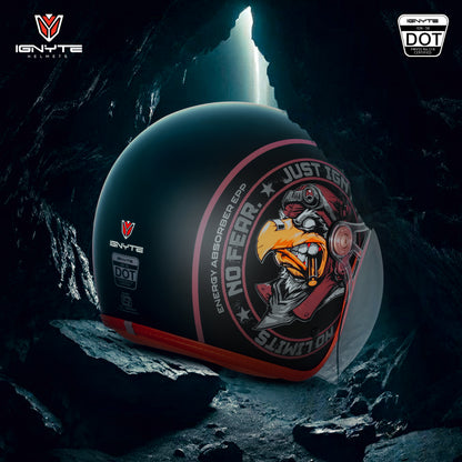 Ignyte IGN-58 Eagle ISI and DOT Certified Open Face Graphic Helmet for Men and Women (Glossy Black Light Brown)