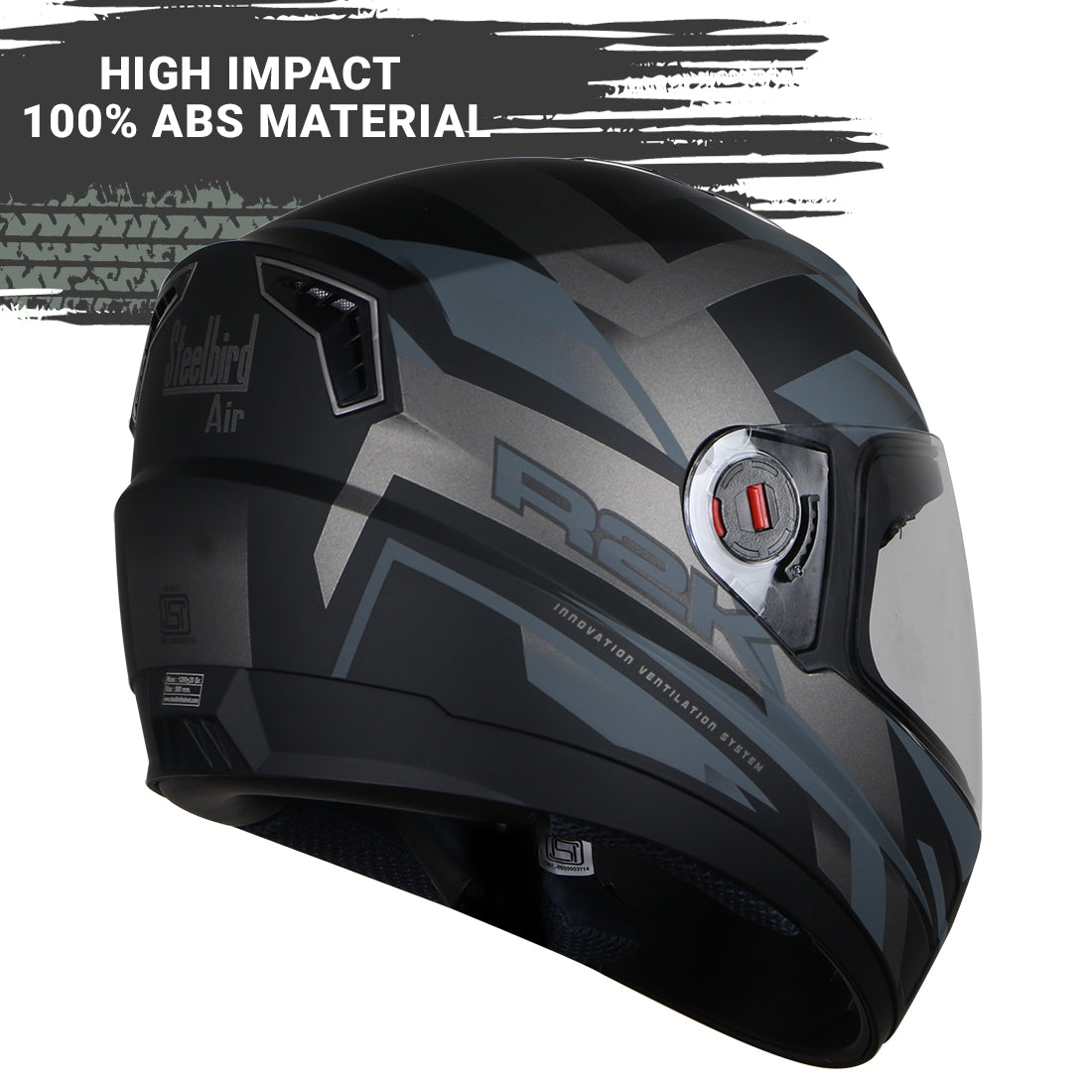 Steelbird SBA-1 R2K ISI Certified Full Face Graphics Helmet for Men and Women (Matt Black Grey with Clear Visor)