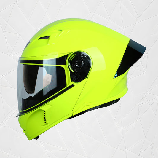 Steelbird SBA-20 7Wings ISI Certified Flip-Up Helmet with Black Spoiler for Men and Women with Inner Smoke Sun Shield (Glossy Fluo Neon)