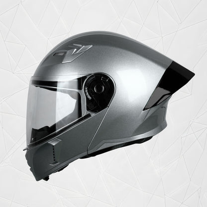 Steelbird SBA-20 7Wings ISI Certified Flip-Up Helmet with Black Spoiler for Men and Women (Glossy Silver with Clear Visor)